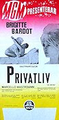 Vie privee 1962 movie poster Brigitte Bardot Marcello Mastroianni Louis Malle