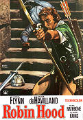 The Adventures of Robin Hood 1938 movie poster Errol Flynn Olivia de Havilland Basil Rathbone Claude Rains Michael Curtiz Poster artwork: Walter Bjorne Adventure and matine