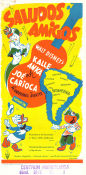 Saludos Amigos 1942 movie poster Fred Shields Kalle Anka Donald Duck José Carioca Hamilton Luske